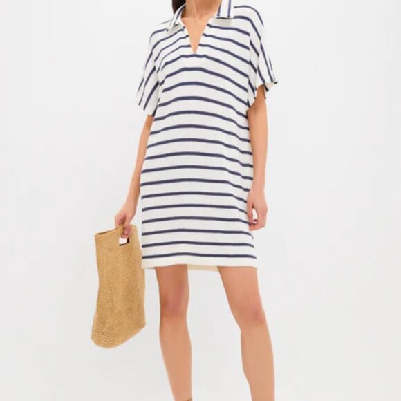 Pomander Place French Stripe Maren Mini Polo Dress Navy Stripe - Picture 1 of 16